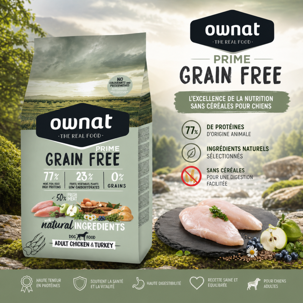 croquettes sans céréales Ownat prime adulte poulet Grenoble