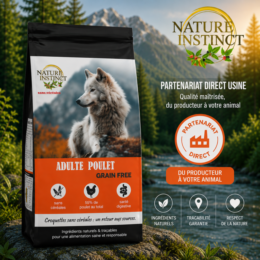 croquettes chien sans céréales Nature Instinct prix usine sur Vif