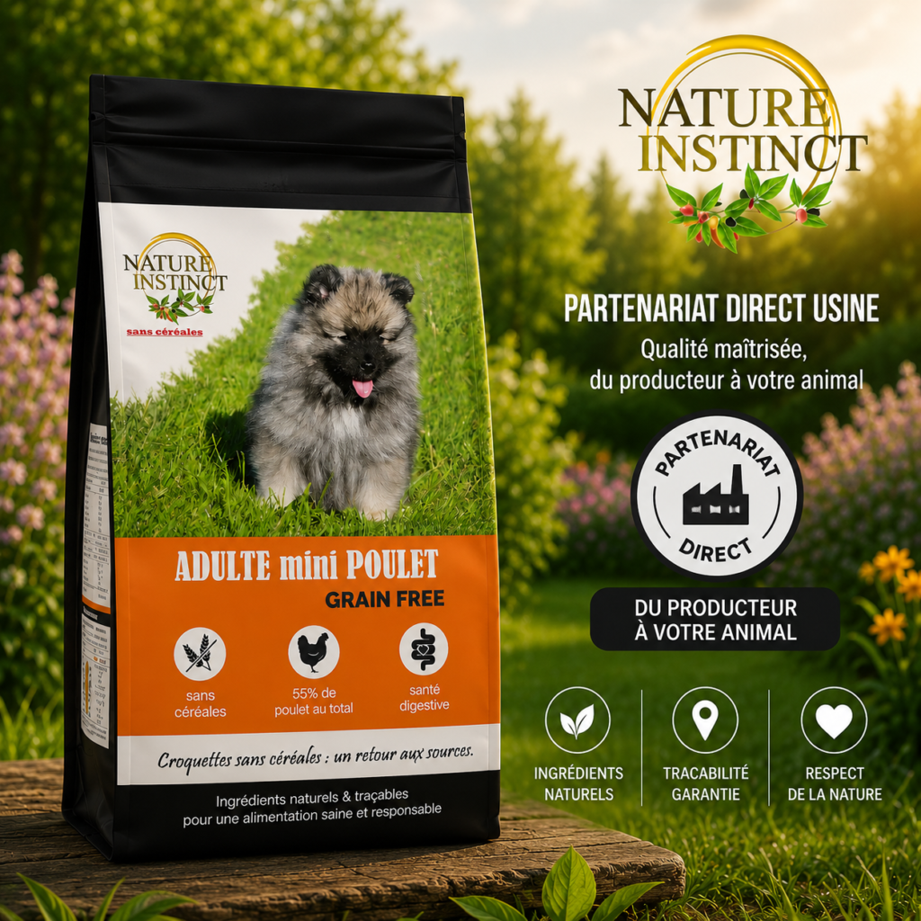 croquettes chien mini sans céréales Nature Instinct prix usine sur Grenoble